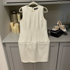 Karl Lagerfeld Cream Sheath Mini Dress Mock Neck